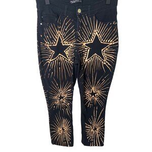 Funky homemade bleach dyed‎ black ankle pants jeans size 10